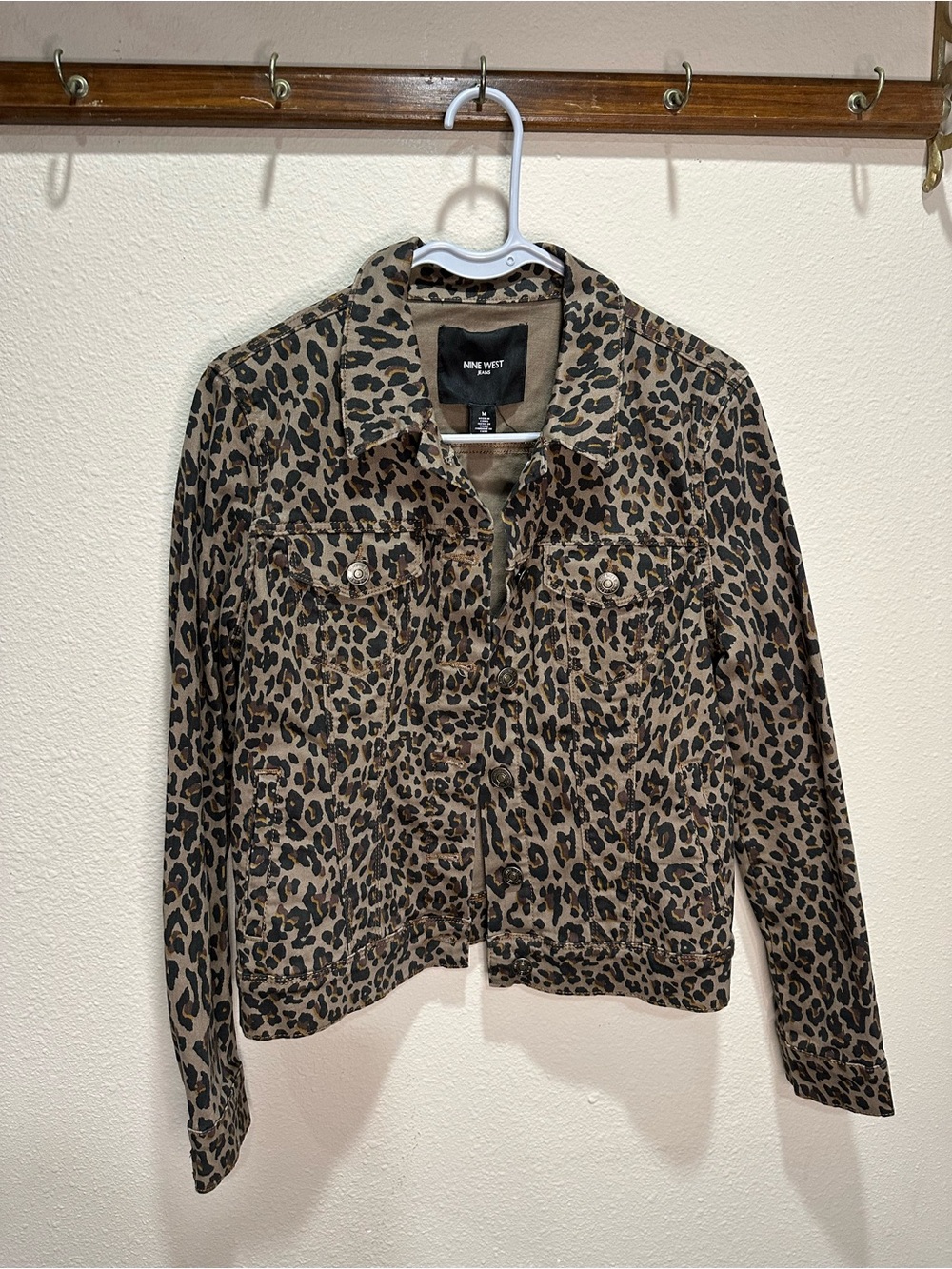 Nine West Leopard-Print Jean Jacket in Brown and Black